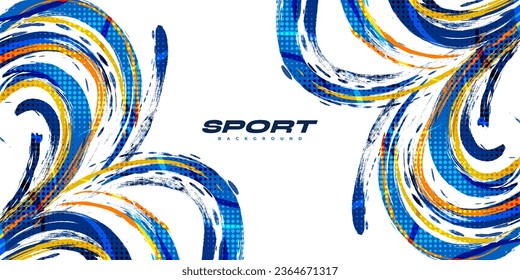 Sport Grunge Banner with Colorful Brushstroke Illustration and Halftone Effect. Scratch and Texture Elements For Design