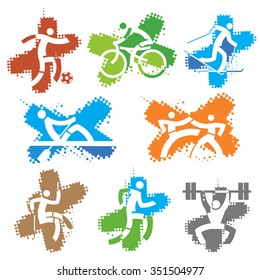 Sport grunge icons.
Set of colorful grunge icons with sport activities on the white background. Vector  available.
