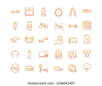 sport gym fitness icons set gradient line vector illustration