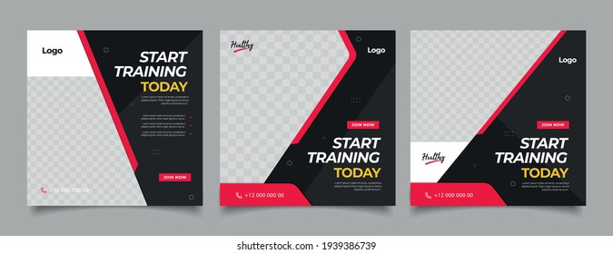 Sport Gym and Fitness Promotion Post and Story Social Media Template
