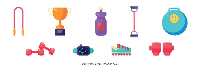 Sport Gym Object and Equipment Flat Icon Vector Set