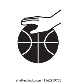 sport hand with ball basketball block line style vector illustration design