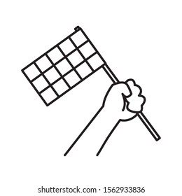 sport hand with checkered flag line style vector illustration design