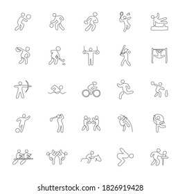 sport hand drawn linear doodles isolated on white background. sport icon set for web and ui design, mobile apps and print products