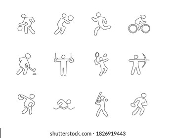 sport hand drawn linear vector icons isolated on white background. sport doodle icon set for web and ui design, mobile apps and print products