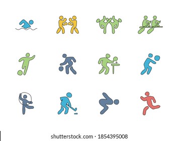 sport hand drawn linear vector icons isolated on white background. sport doodle icon set for web and ui design, mobile apps and print products