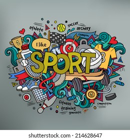 Sport hand lettering and doodles elements background. Vector illustration