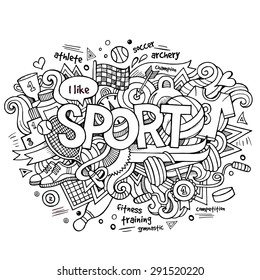 Sport hand lettering and doodles elements background. Vector illustration