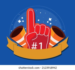 sport hand number one and horns