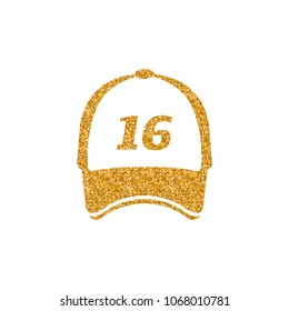 Sport hat icon in gold glitter texture. Sparkle luxury style vector illustration.