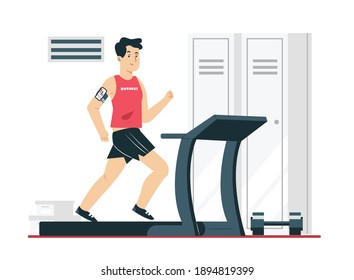 SPORT FOR HEALTH CONCEPT: walking on a treadmill to maintain a healthy body