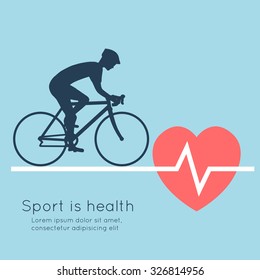 Sport is health. Cycling, heartbeat. Abstract vector illustration.
