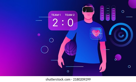 Sport and Health Illustration in Metaverse. Training Tracker Graphic Banner. Vector illustration