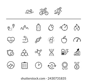 Iconos de deporte y salud. Elementos vectoriales para infografías. Conjunto de signos para una guía detallada. Listo para su diseño. EPS10.	