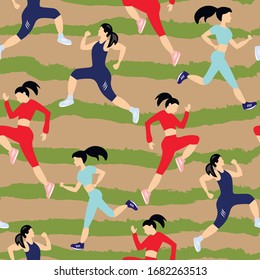 Sport, health, women vector seamless pattern. Concept for wallpaper, wrapping paper, cards, print 