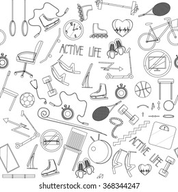sport and healthy equipment line seamless pattern