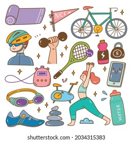 Sport and Healthy Lifestyle Kawaii Doodle Vector Illustration