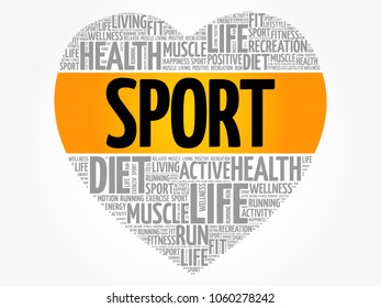 SPORT heart word cloud, fitness, health concept