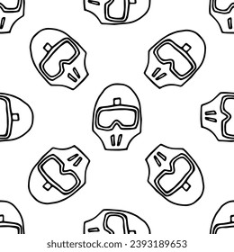 Sport helmet doodle vector seamless pattern on white background