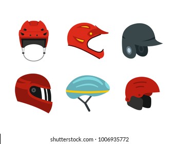 Sport helmet icon set. Flat set of sport helmet vector icons for web design isolated on white background