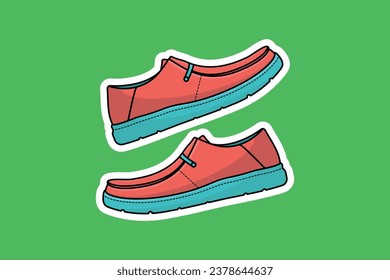 Sport High Class Shoes Sticker vector icon illustration. Fashion object icon design concept. Boys outdoor sports shoes sticker vector design with shadow.