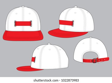 Sport Hip Hop Cap Design Leather Style White/Red Colors And Silver Lock Belt Strap Vector