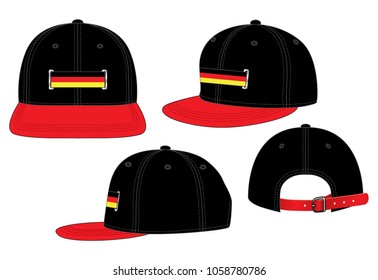 Sport Hip Hop Cap Design With Germany Flag Tape And  Leather Strap Vector.