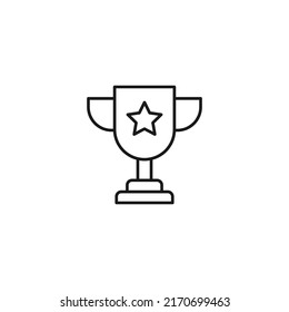 Sport, hobby, activity concept. Vector minimalistic sign drawn in flat style. Perfect for stores, shops, advertisement. Line icon of star on winning cup or goblet 