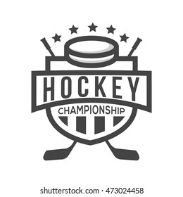 Sport Hockey Logo. Black and White. Vintage Style.