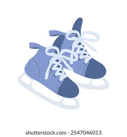 Patines de hielo profesionales de hockey deportivo en color azul aislados sobre fondo blanco. Ilustración vectorial dibujada a mano en estilo plano. Accesorios deportivos de invierno. Botas especiales, patines afilados, Navidades