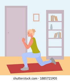 Sport at home. Squat. Girl go in for sports.Stay home concept. People doing exercise.  Stay home, keep fit and positive. Healthy lifestyle. Coronavirus quarantine isolation. Vector illustration.