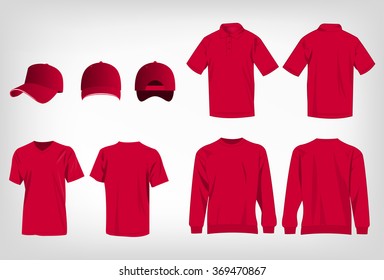 Sport hot pink t-shirt, sweater, polo shirt and baseball cap isolated set vector