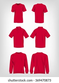 Sport hot pink t-shirt, sweater and polo shirt isolated set vector