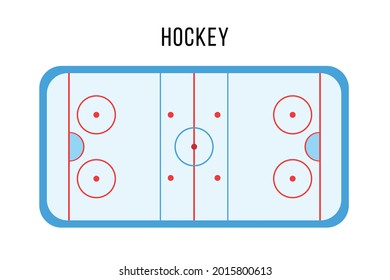 Sport ice Hokey rink, court top view. Marking of Arena or field for hockey match. Flat vector illustration.