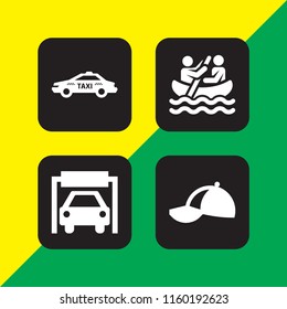 sport icon. 4 sport set with cap, car and boat vector icons for web and mobile app