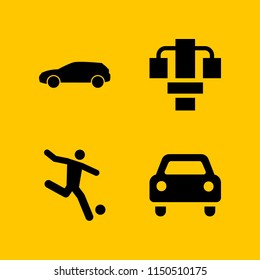 sport icon. 4 sport set with car, fitness gym and soccer vector icons for web and mobile app