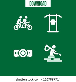 sport icon. 4 sport vector set. pull up bar, projector, fishing and tandem icons for web and design about sport theme