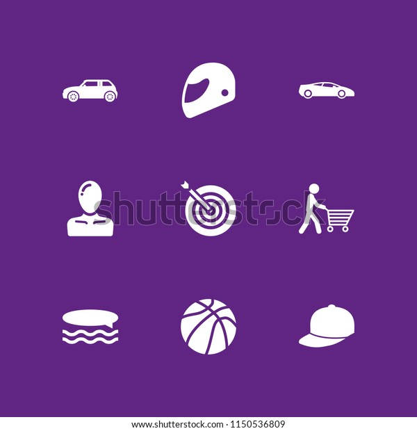 sport
icon. 9 sport set with car, ball of basketball, baseball cap and
body parts vector icons for web and mobile
app