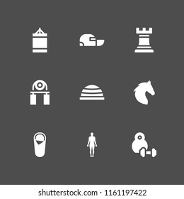 sport icon. 9 sport set with sleeping bag, chess, cap and standing human body silhouette vector icons for web and mobile app