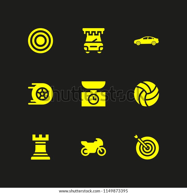 sport icon. 9\
sport set with volleyball, target, sedan car model and racing\
vector icons for web and mobile\
app
