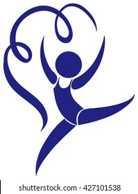 Sport icon of athelte doing gymnastics with ribbon illustration