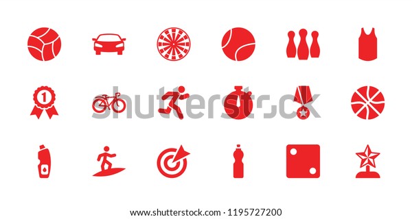 Sport icon. collection of
18 sport filled icons such as dice, bicycle, running, car, tennis
ball, star trophy, number 1 medal. editable sport icons for web and
mobile.