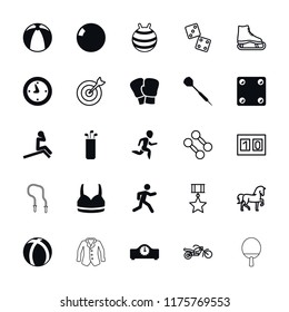 Sport icon. collection of 25 sport filled and outline icons such as running, dart, clock, horse, boxing gloves, man doing exercises. editable sport icons for web and mobile.