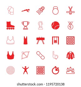 Sport icon. collection of 25 sport filled and outline icons such as singlet, chess board, swing, tennis ball, stopwatch. editable sport icons for web and mobile.