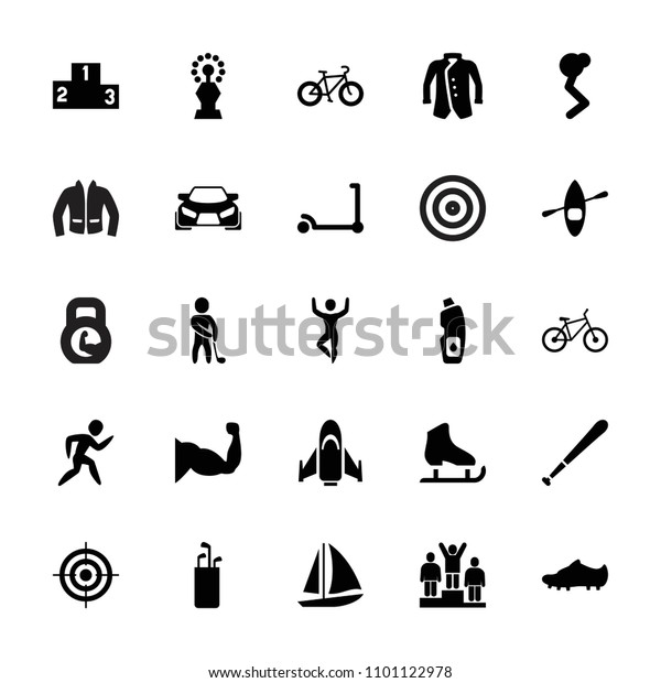 Sport icon. collection of 25\
sport filled icons such as kick scooter, jacket, golf putter,\
muscle, golf player, ranking. editable sport icons for web and\
mobile.