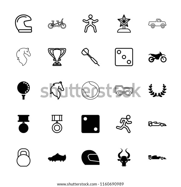 Sport icon.\
collection of 25 sport filled and outline icons such as dice, golf\
ball, soccer trainers, motorbike, olive wreath, medal. editable\
sport icons for web and\
mobile.