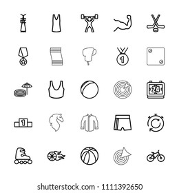 Sport icon. collection of 25 sport outline icons such as singlet, medal, plastic ball, muscle, basketball, ranking, hockey. editable sport icons for web and mobile.