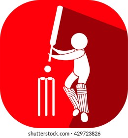 Sport icon design for cricket on red badge illustration