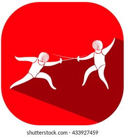 Sport icon design for fencing on red tag illustration