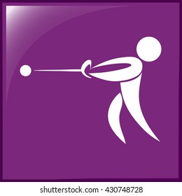 Sport icon design for hammer throwing on purple background illustration